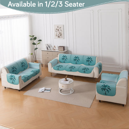 HeavenHue Fleece Soft Touch Quilted Sofa Cover Set Washable Sofa Panel for Seat & Back - Island Breeze