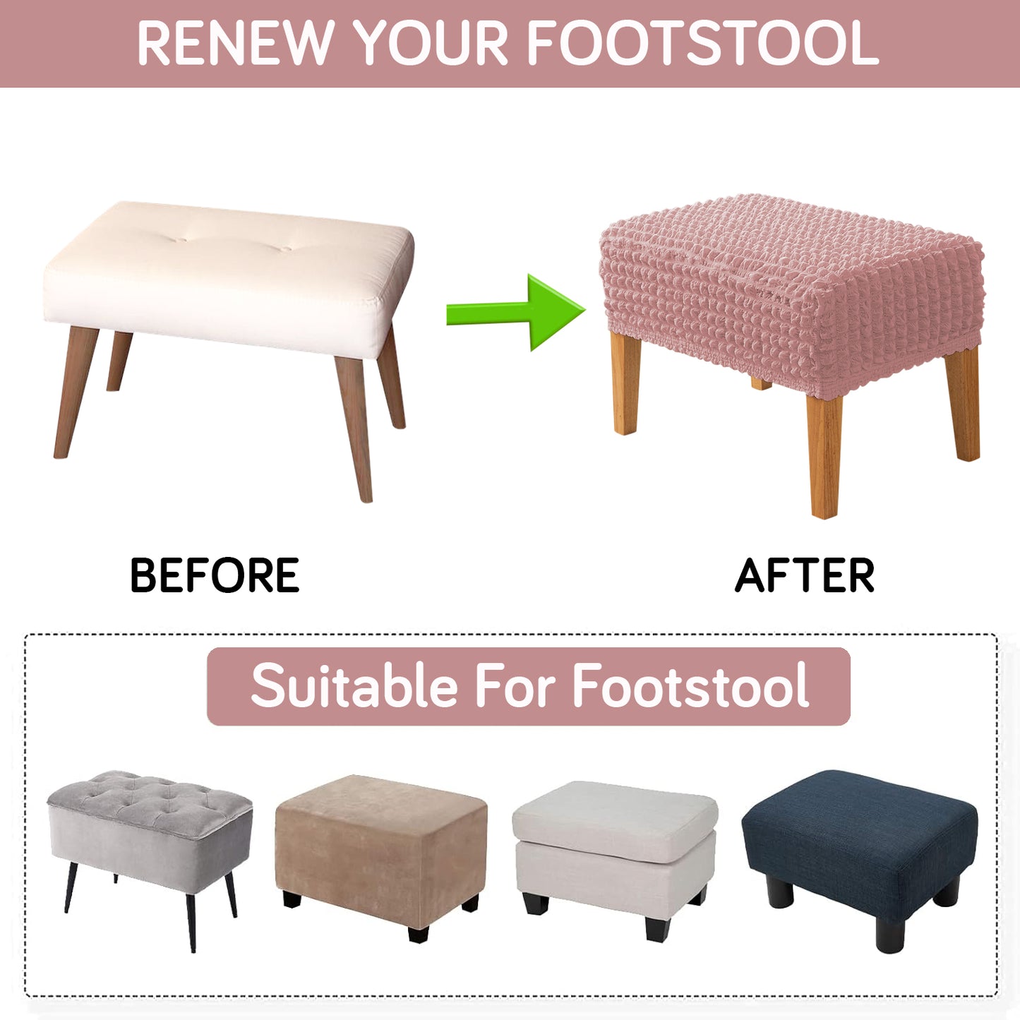 Aria Nova 280 GSM Bubble Stretchable Foot Rest Stool Cover, Tea Rose Pink