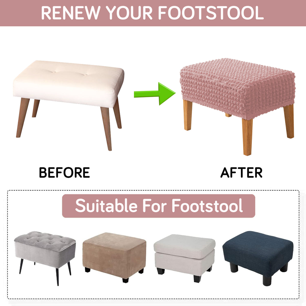 Aria Nova 280 GSM Bubble Stretchable Foot Rest Stool Cover, Tea Rose Pink