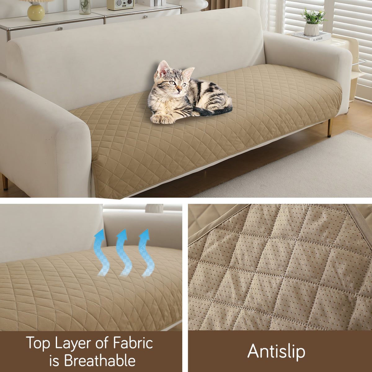 Drylin Quilted Sofa Cover Mat, Beige