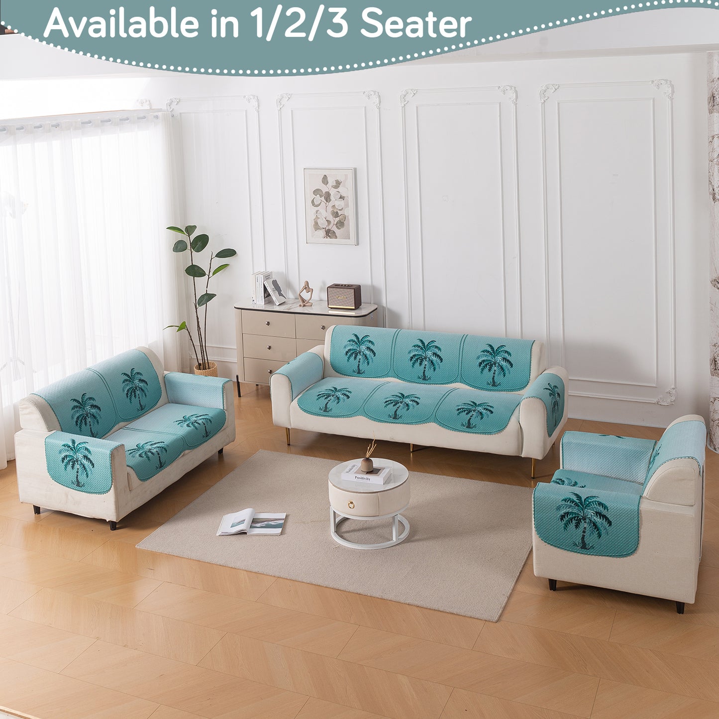 HeavenHue Fleece Soft Touch Quilted Sofa Cover Set Washable Sofa Panel for Seat & Back - Island Breeze