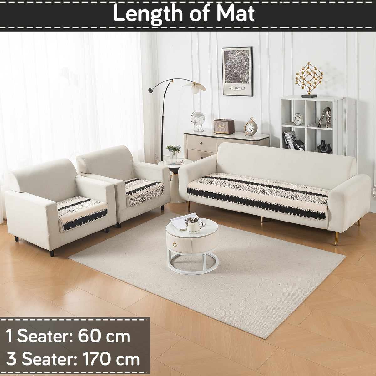 Luxury Plush Sherpa Anti Slip Combination Sofa Mat, 'Noirea Series'|Textured Stripe