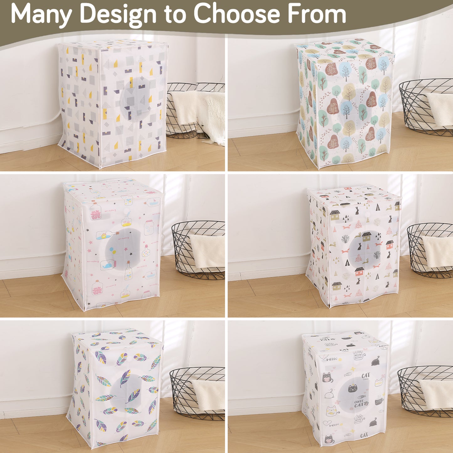 Waterproof Front Load / Top Load Washing Machine Cover | PEVA Dustproof Protective Cover for 6kg, 6.5kg, 7kg & 7.5kg Fully Automatic Machines, Woodland Village