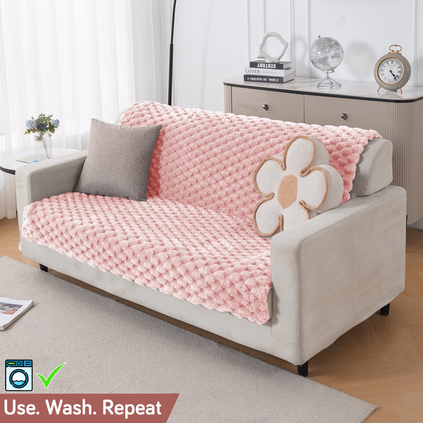 'BunnySoft Series' Plush Sofa Cover Throw for Sofa Seat & Back, Flamingo Pink