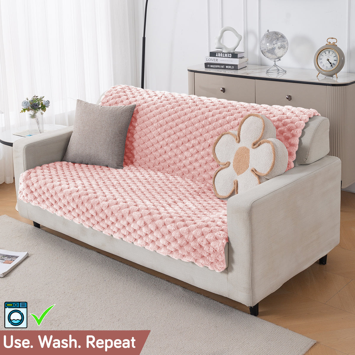 'BunnySoft Series' Plush Sofa Cover Throw for Sofa Seat & Back, Flamingo Pink