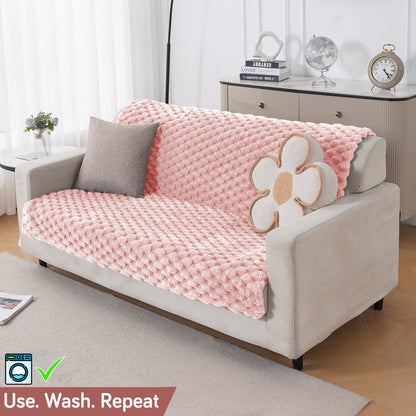 'BunnySoft Series' Plush Sofa Cover Throw for Sofa Seat & Back, Flamingo Pink