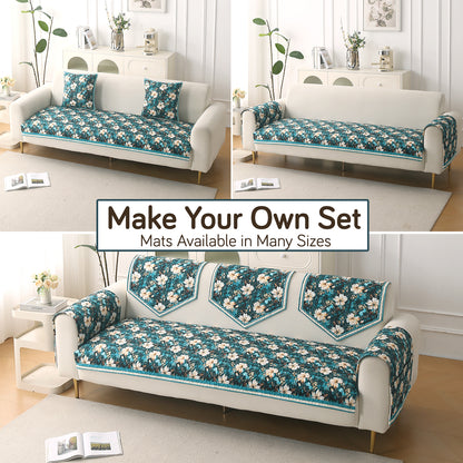 Florentina Series Premium Holland Velvet Sofa Cover Mat - Pansies Teal