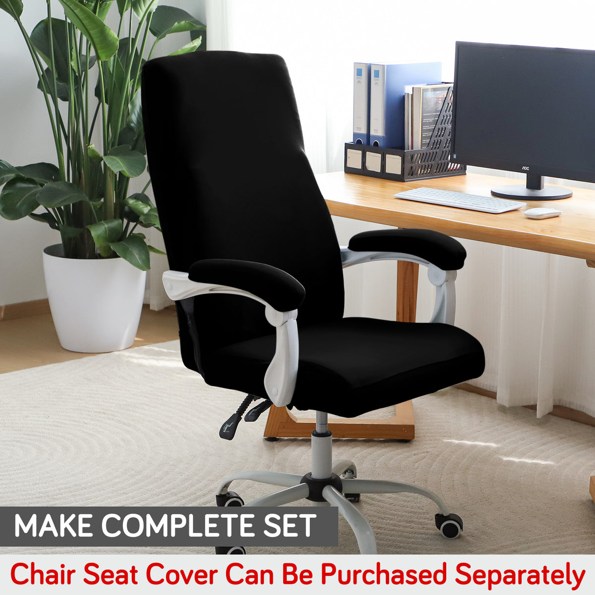 140gsm Armrest Covers for Office Chair (Elastic Style), 1 Pair, Black