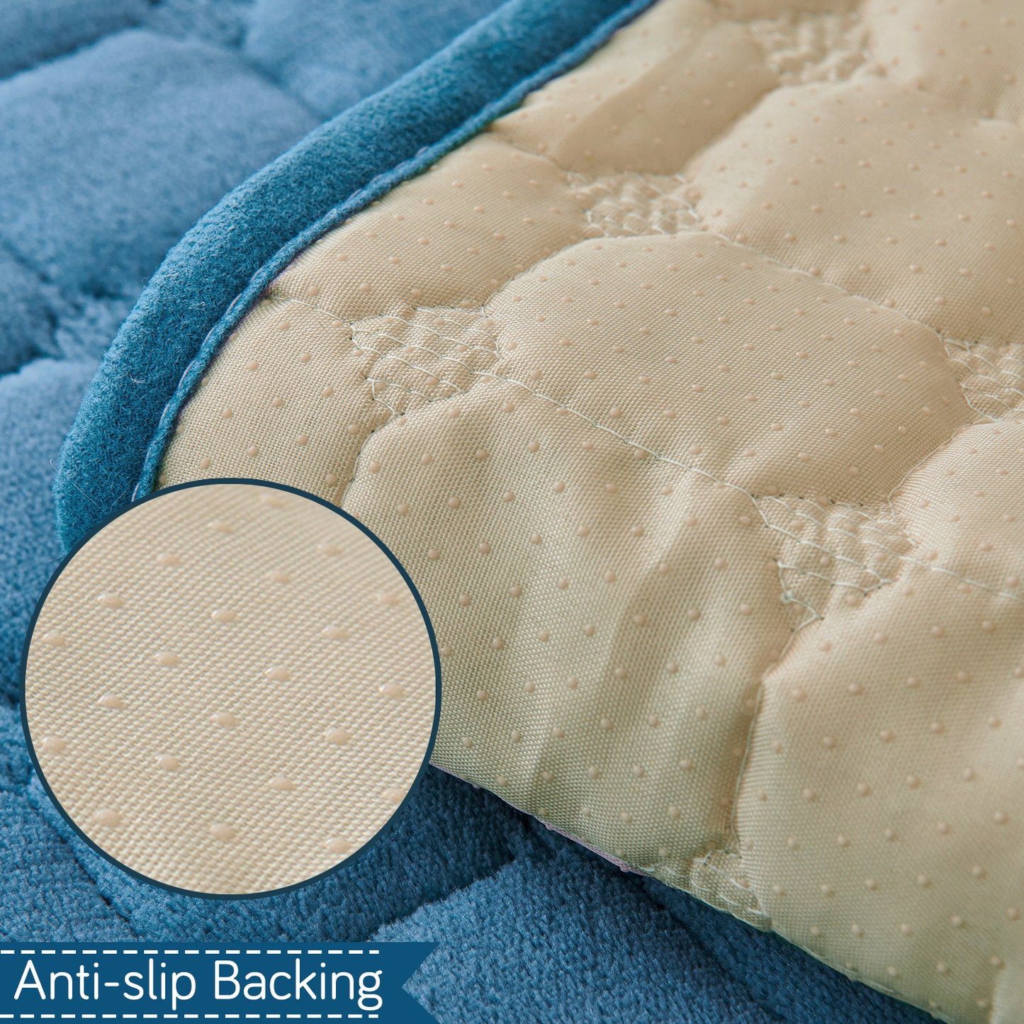 BelleLace Series Imperial Milk Velvet Sofa Cover Mat with Lace Design - Celdaon Blue