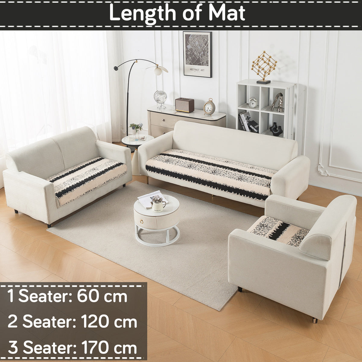 Luxury Plush Sherpa Anti Slip Combination Sofa Mat, 'Noirea Series'|Textured Stripe