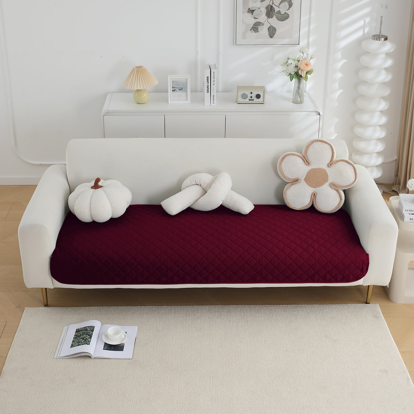 HOKIPO Waterproof Quilted Mats, Burgundy