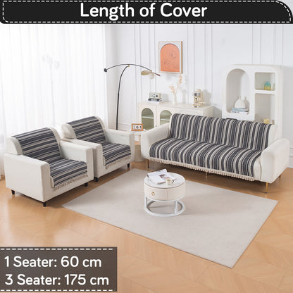 Artisan Boho Series 5-Seater Sofa Cover with Tassels (3+1+1), Charcoal Black