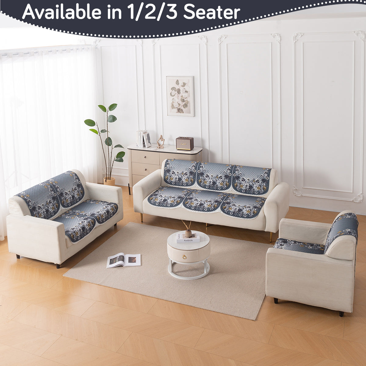 LoomVerse Quilted Sofa Cover Set Washable Sofa Panel for Seat & Back - Blue Belle