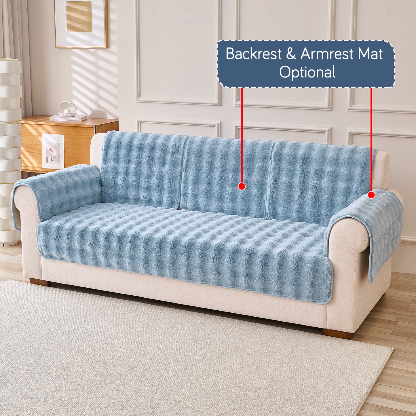 Premium Faux Rabbit Fur Anti Slip Sofa Mat for 1/2/3 Seater, Charm Blue