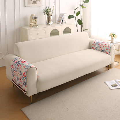 Florentina Series Printed Holland Velvet Sofa Mat - Scarlet Rose Ivory