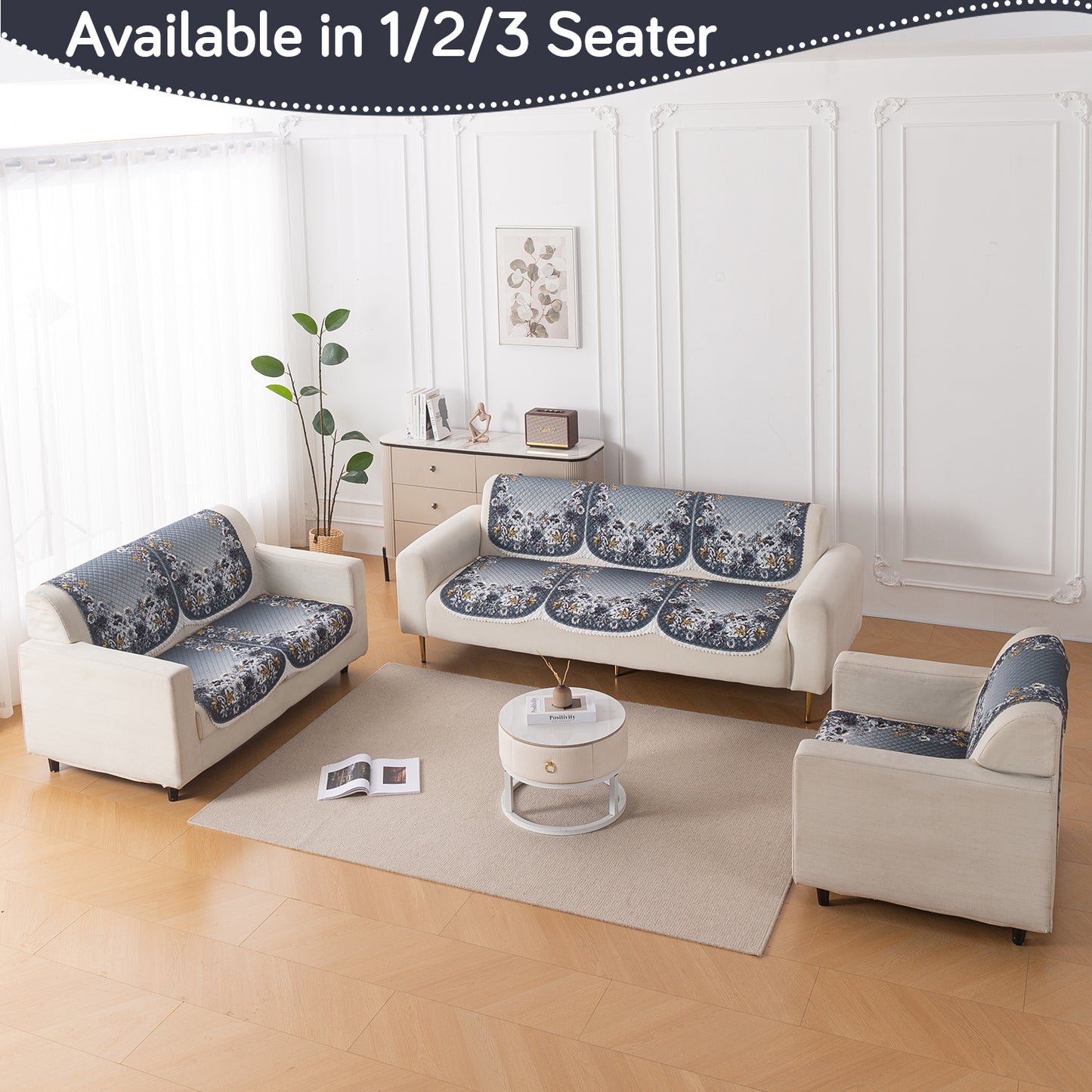 LoomVerse Quilted Sofa Cover Set Washable Sofa Panel for Seat & Back - Blue Belle