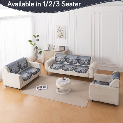 LoomVerse Quilted Sofa Cover Set Washable Sofa Panel for Seat & Back - Blue Belle