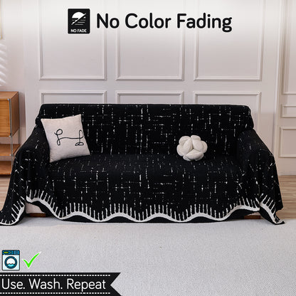 Buy Black Colour Supple Soft Wavy Plush Sofa Throw Cover – 3 Seater Sofas | HOKIPO