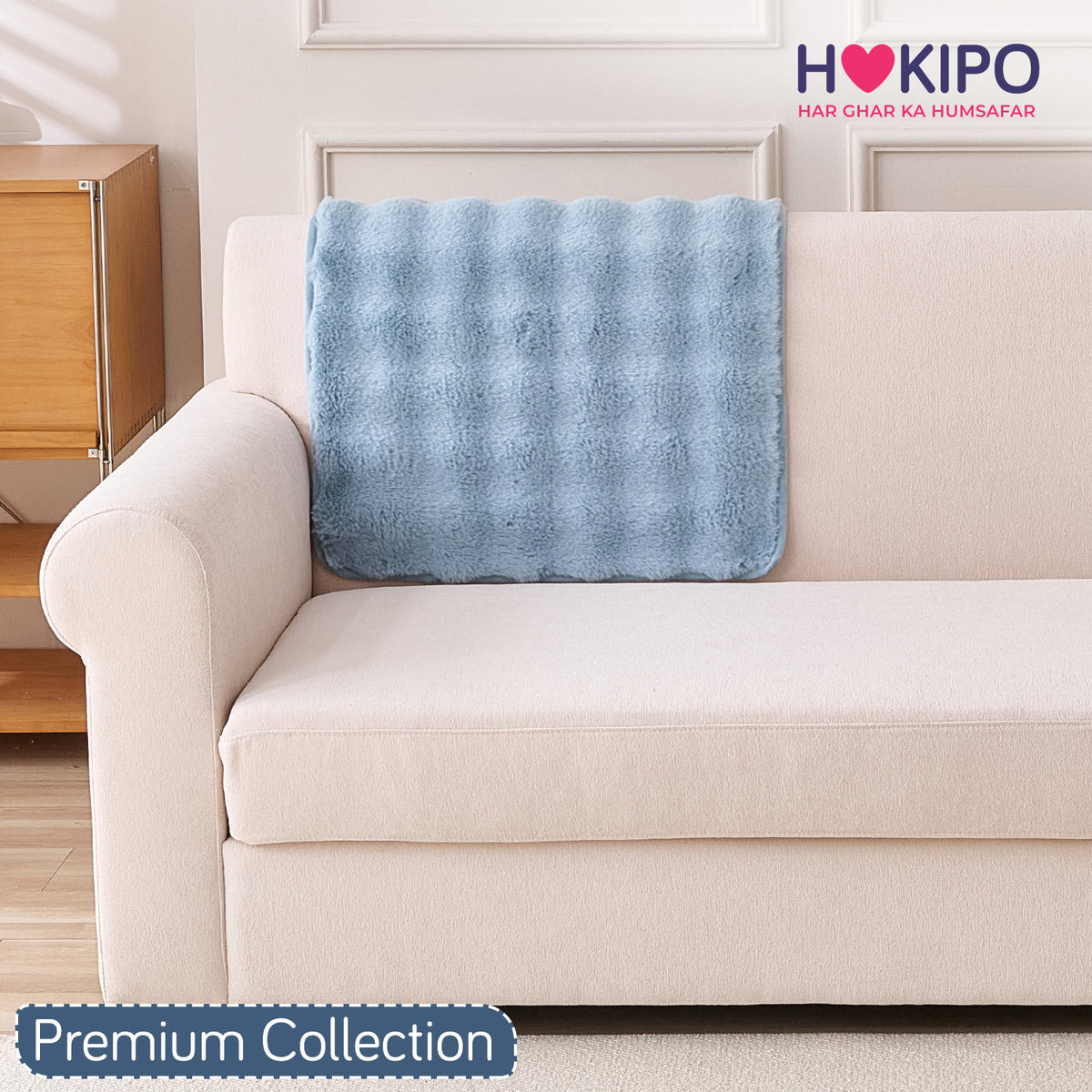 'FurHug' Premium Faux Rabbit Fur Sofa Seat Mats, Charm Blue