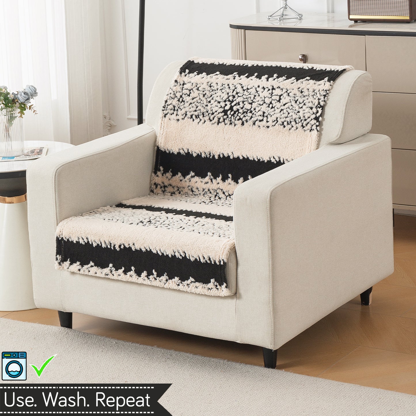 'Noirea Series' Plush Sofa Cover for Seat & Back, Textured Stripe