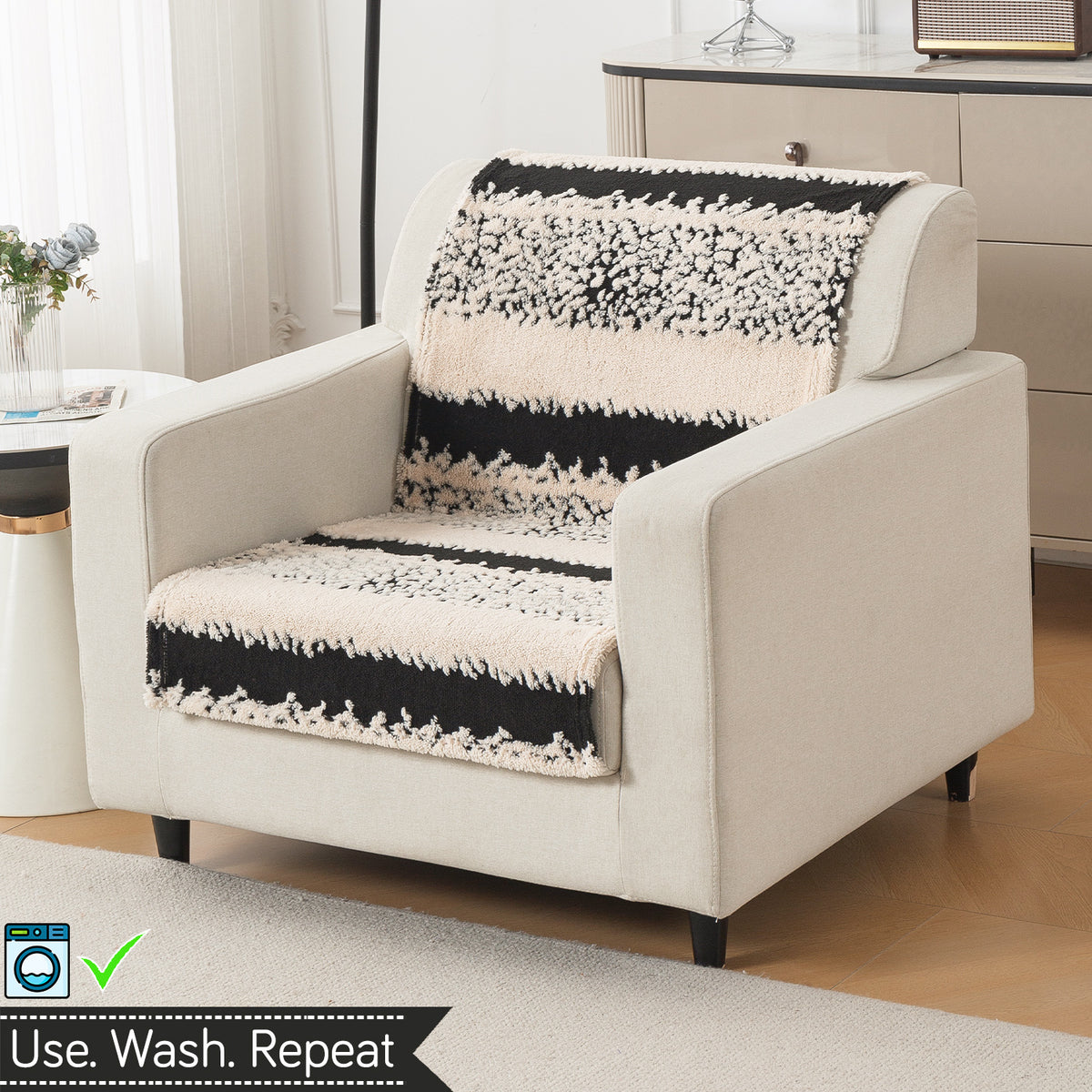 'Noirea Series' Plush Sofa Cover for Seat & Back, Textured Stripe