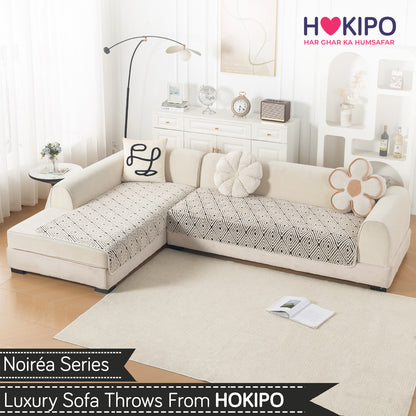 Luxury Plush Sherpa Anti Slip L Shape & Combination Sofa Mat, 'Noirea Series'|Geometric Diamond