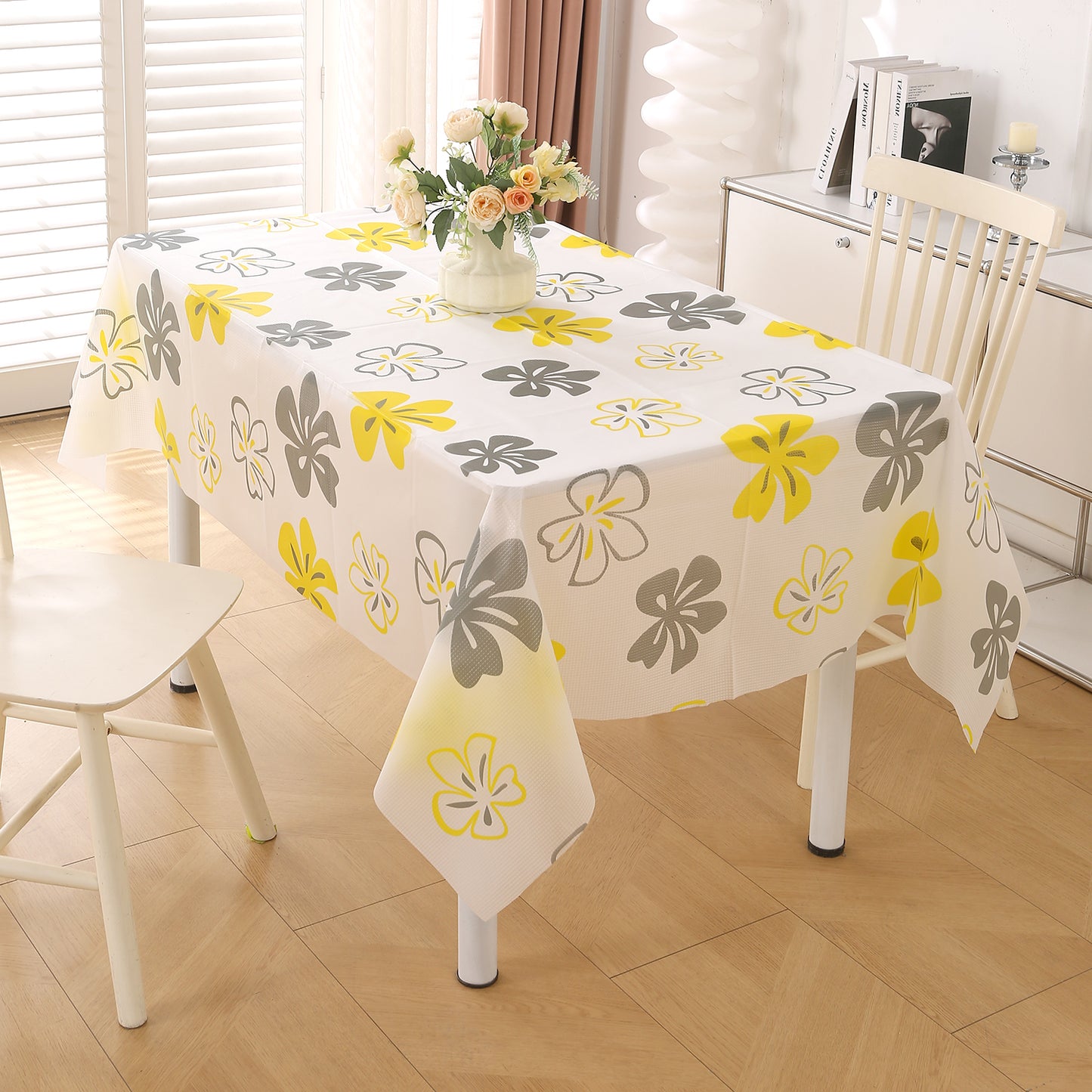 PEVA Waterproof Table Cover Cloth for 2/4/6 Seaters Dining Table | Dustproof Table Cloth for Study & Coffee Table, Perwinkle Canary Yellow