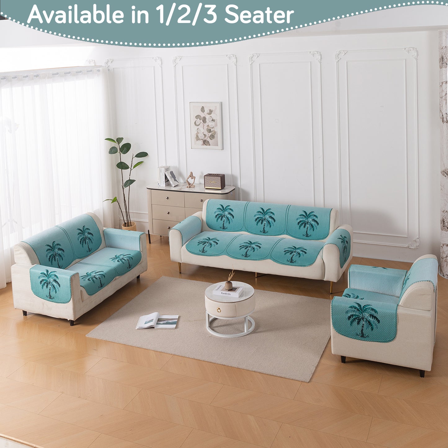 HeavenHue Fleece Soft Touch Quilted Sofa Cover Set Washable Sofa Panel for Seat & Back - Island Breeze