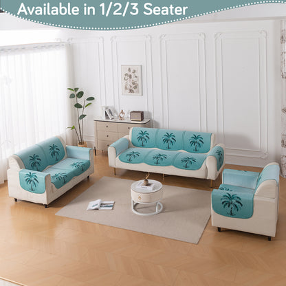 HeavenHue Fleece Soft Touch Quilted Sofa Cover Set Washable Sofa Panel for Seat & Back - Island Breeze
