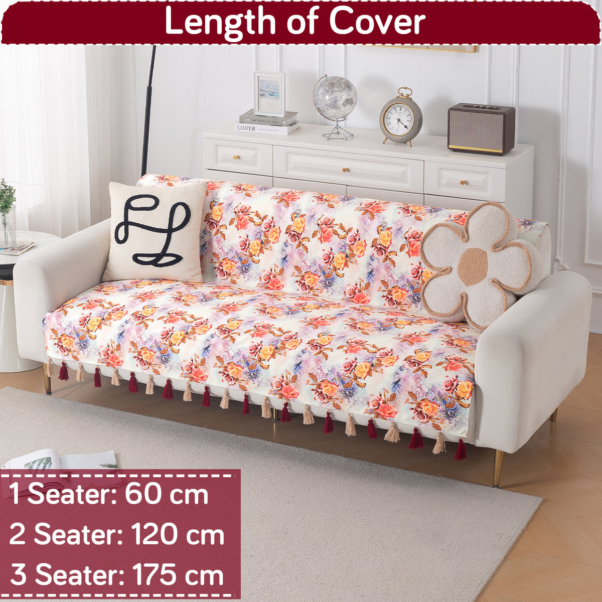 'Whispers of Nature' Series Holland Velvet Sofa Cover with Tassel, Vintage Rose Bloom