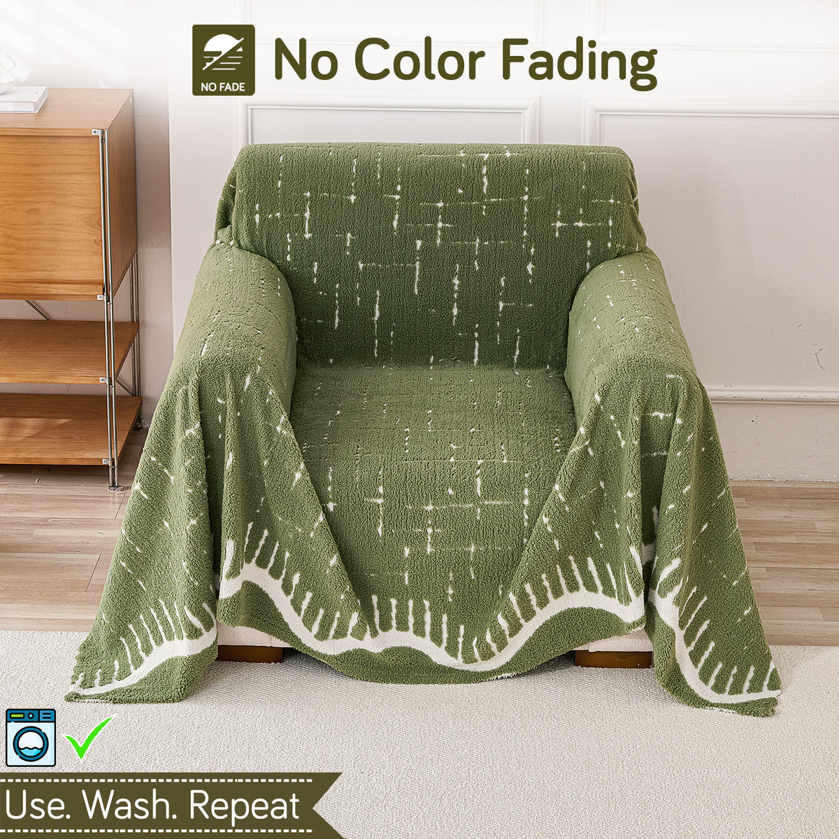 Buy Green Colour Supple Soft Wavy Plush Sofa Throw – Single Seater Sofas | HOKIPO