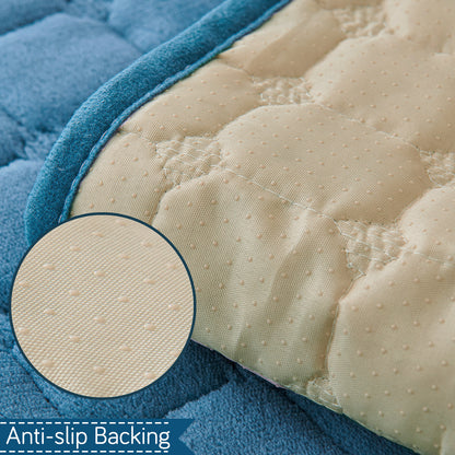 BelleLace Series Imperial Milk Velvet L Shape Sofa Cover Mat with Lace Design - Celdaon Blue