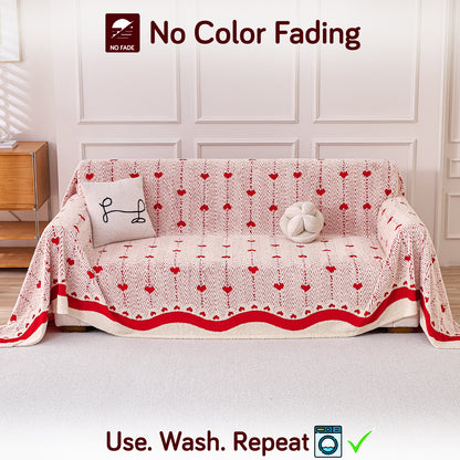 Buy Cherry Cream Colour Cozy Heart Series Luxury Plush Sofa Throw – Three Seater Sofas | HOKIPO