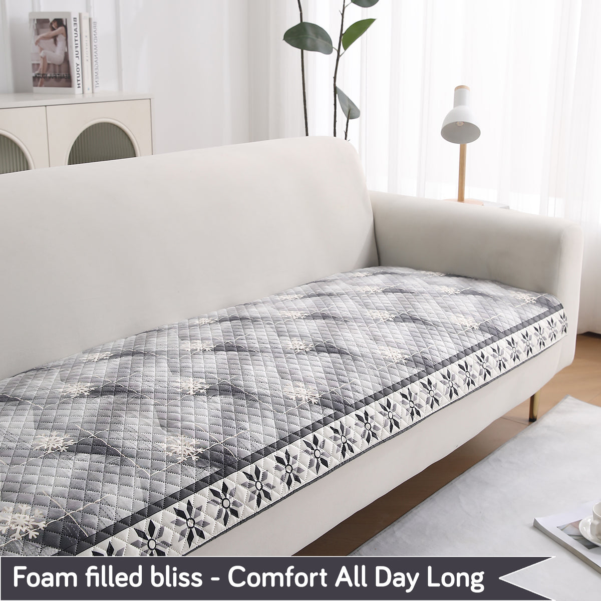 LiefNest Holland Velvet Sofa Cover Mat with Foam Filling - Snowflakes Gradient Grey