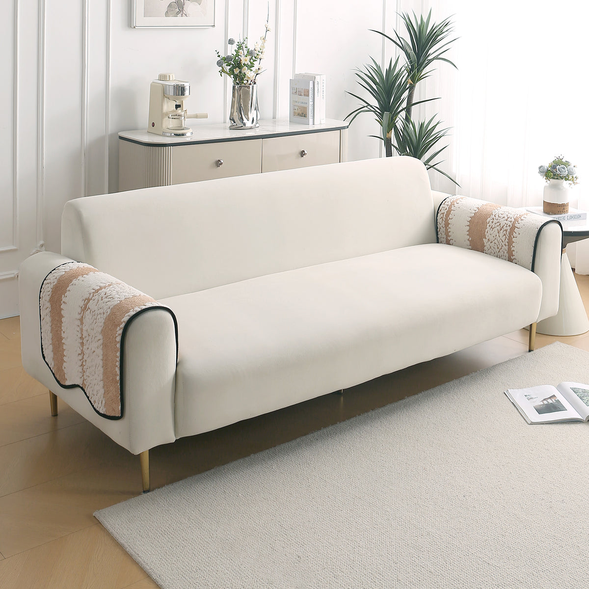 Luxury Wavy Plush Anti-Slip Sofa Cover Mats - Desert Brown