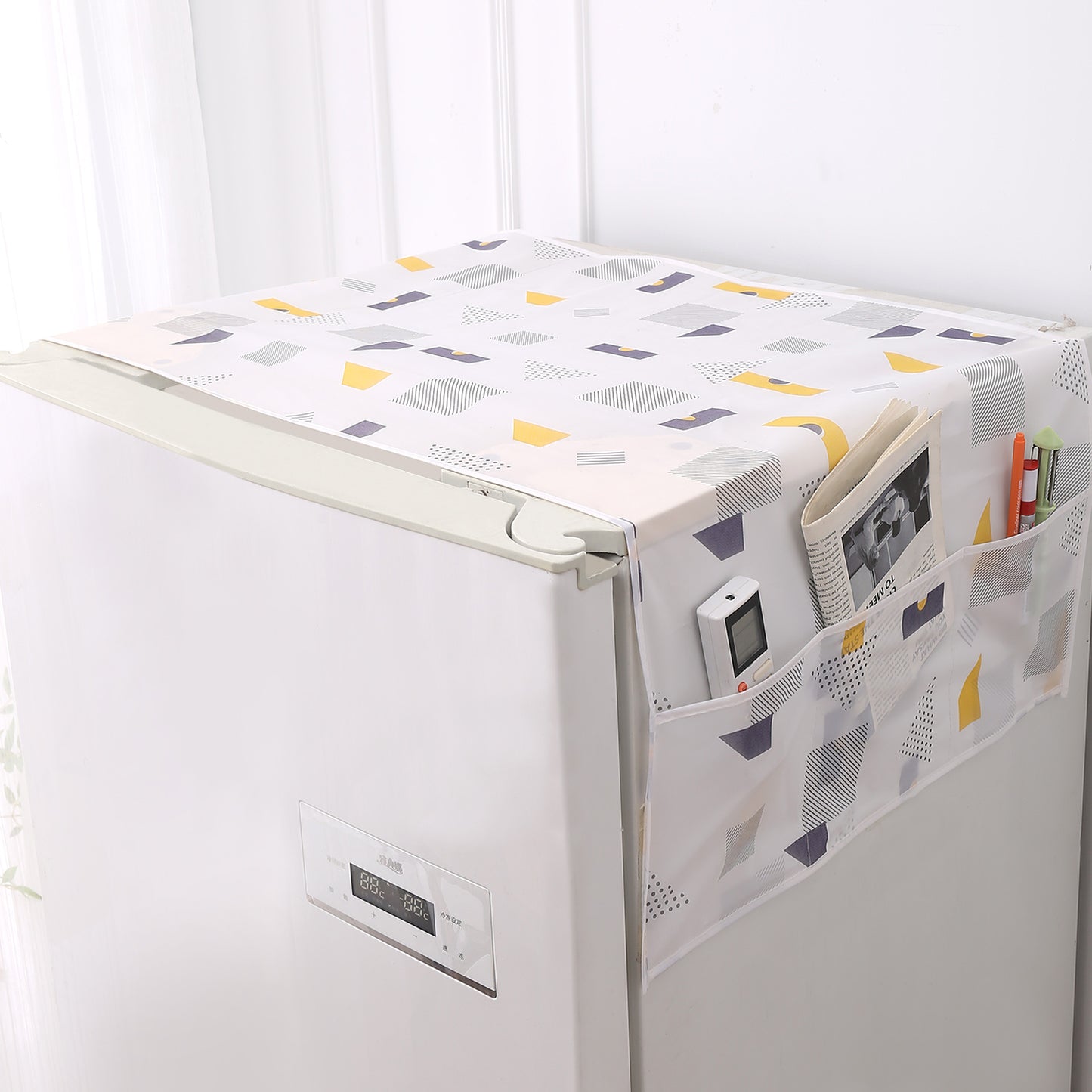 Small / Large Fridge Cover Top | For Smaller Single Door, Double Door and Bigger Double Door Refrigerator - Waterproof, Printed with 6 Side Pockets, Geometric Abstract