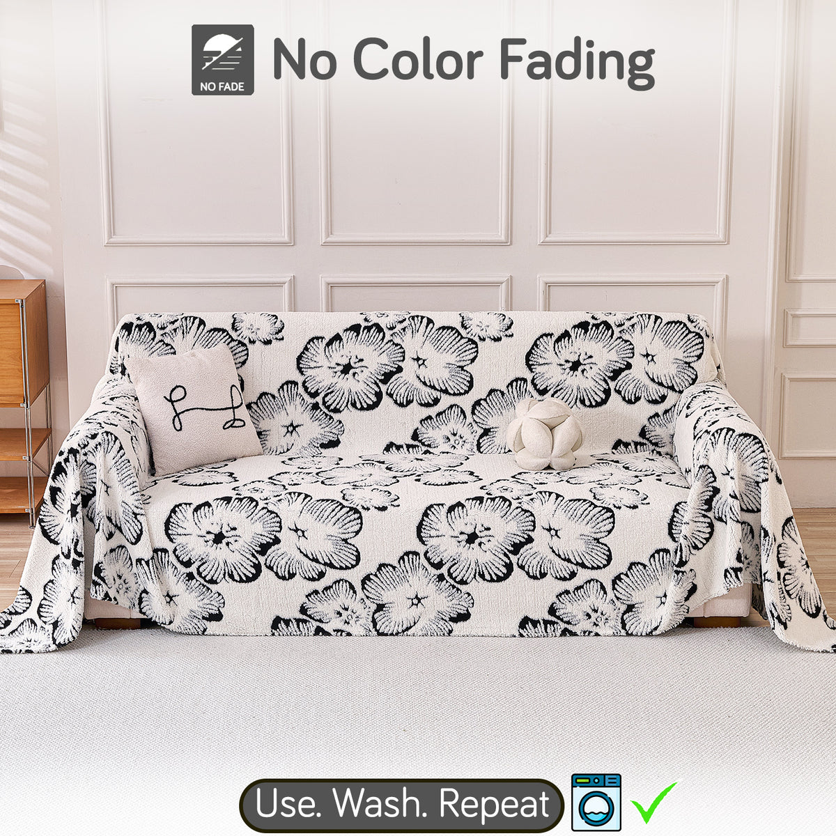 Buy Ivory Blossom Colour Camellia Blossom Luxury Plush Sofa Throw – 3 Seater Sofa | HOKIPO