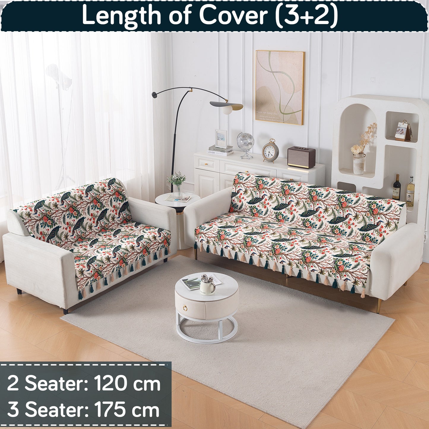 'Whispers of Nature' Series Holland Velvet Sofa Cover with Tassel, Multicolor Tropical Peacock