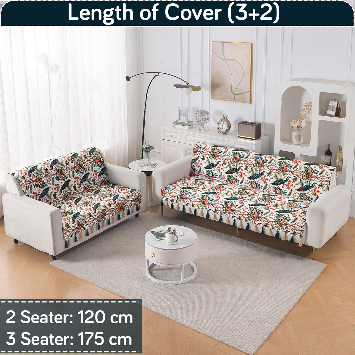 'Whispers of Nature' Series Holland Velvet Sofa Cover with Tassel, Multicolor Tropical Peacock