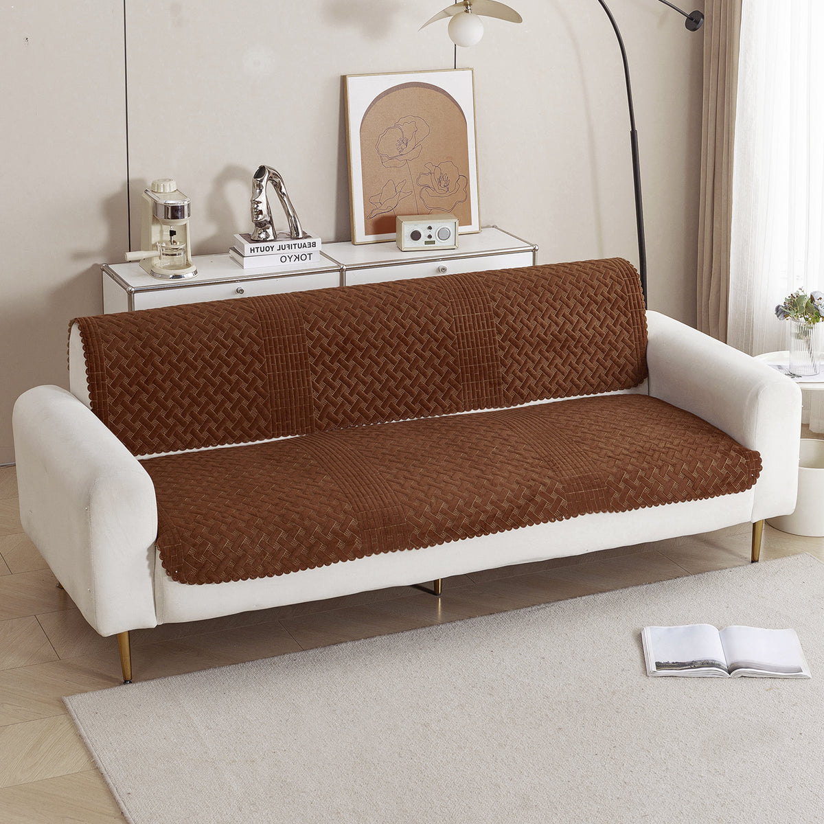 Modern Matrix 5-Seater Reversible Sofa Cover (3+1+1), Chestnut Brown