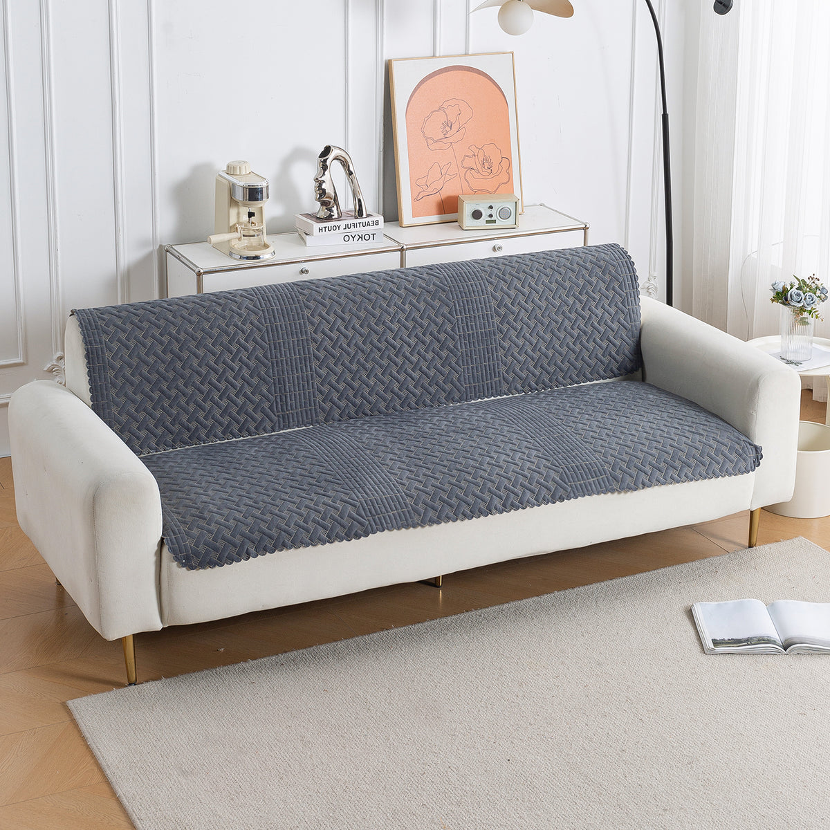Modern Matrix 5-Seater Reversible Sofa Cover (3+1+1), Deep Grey