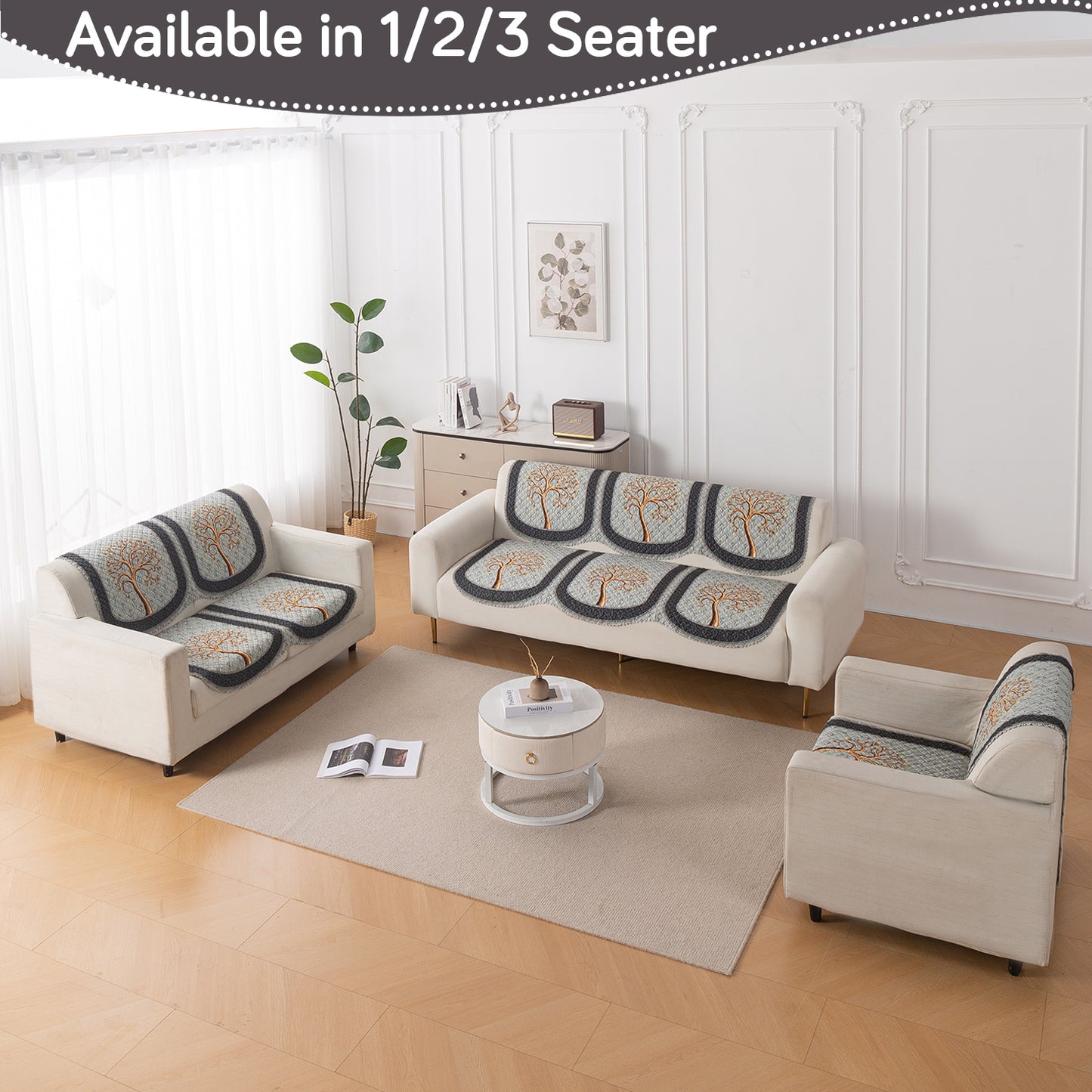 LoomVerse Quilted Sofa Cover Set Washable Sofa Panel for Seat & Back - Tranquil Tree