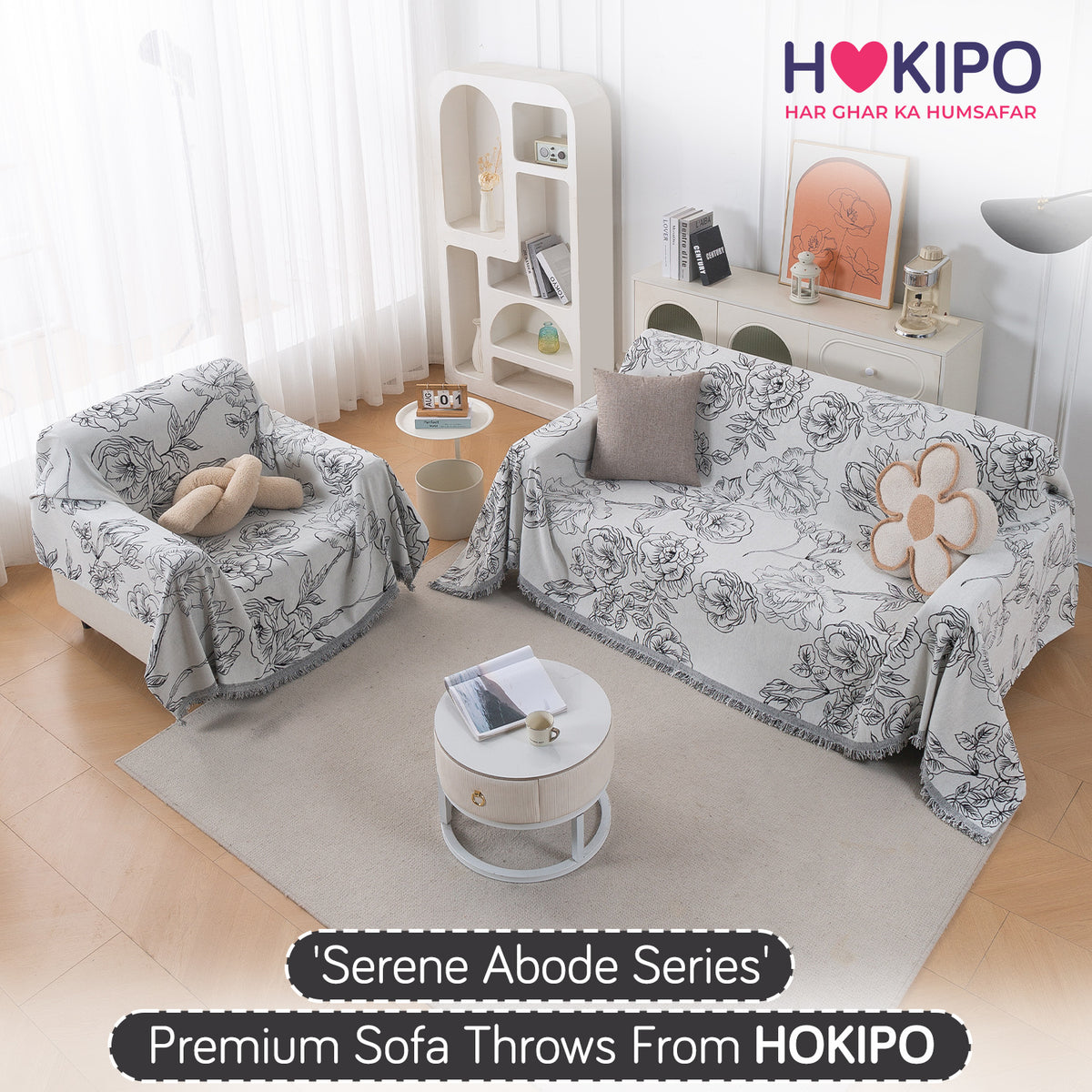 Buy White Rose Garden Serene Abode Chenille Sofa Throw for 1,2,3 Seater Sofas | HOKIPO