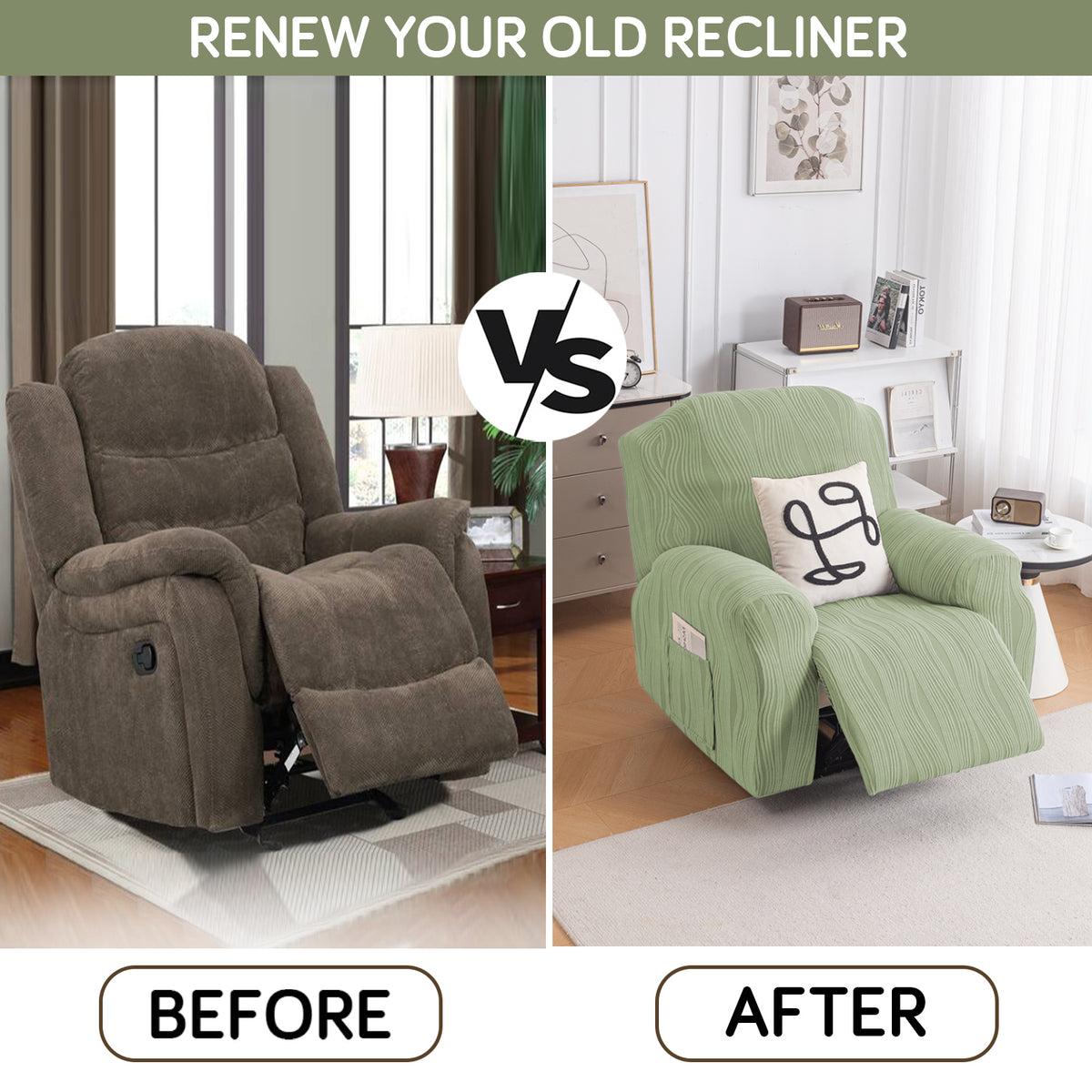 Renew Your Old Recliner For HOKIPO Knitting Jacquard Recliner Cover