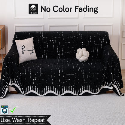 Buy Black Colour Supple Soft Wavy Plush Sofa Cover – 2 Seater Sofas | HOKIPO