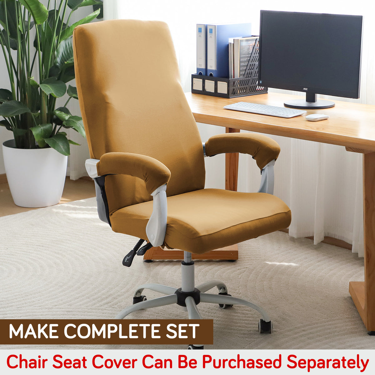 140gsm Armrest Covers for Office Chair (Zipper Style), 1 Pair, Camel