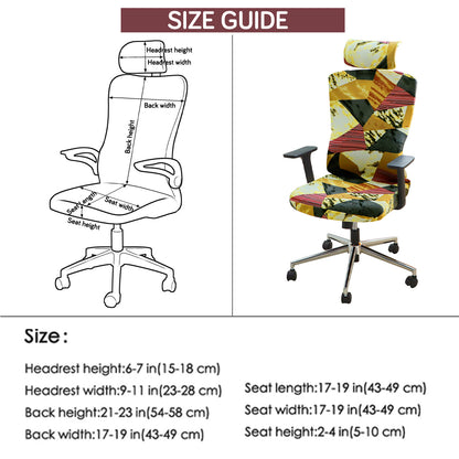 Printed Office Chair Cover with Headrest (High-Back) – 140 GSM Stretch Fabric – Washable, Anti-Slip Fit for Ergonomic Mesh Office Chairs, Wine Abstract Geometry