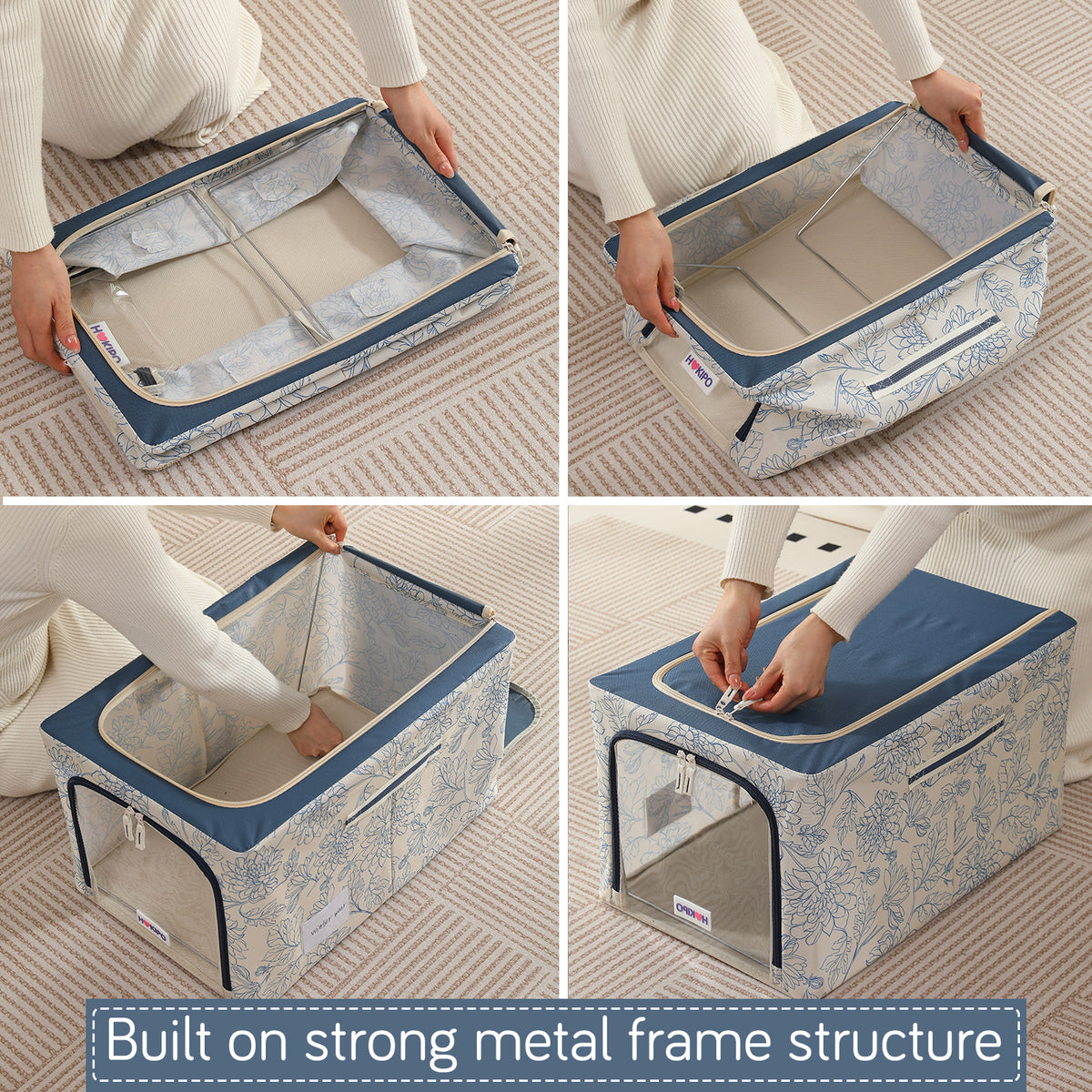 Foldable Cloth Storage Organizer for Wardrobe, Blue Blossom