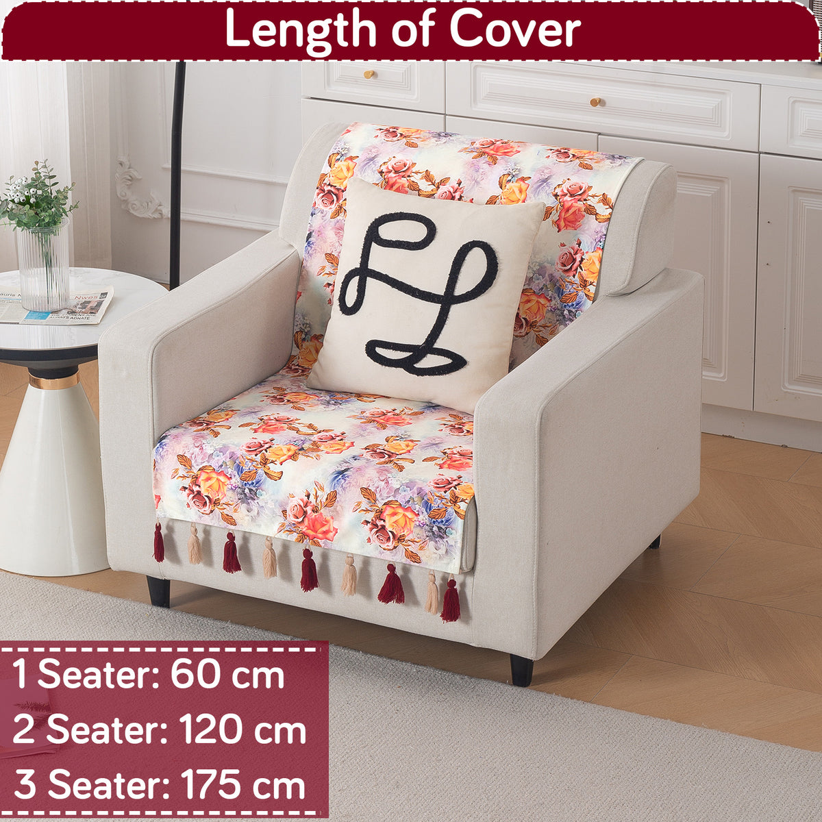 'Whispers of Nature' Series Holland Velvet Sofa Cover with Tassel, Vintage Rose Bloom