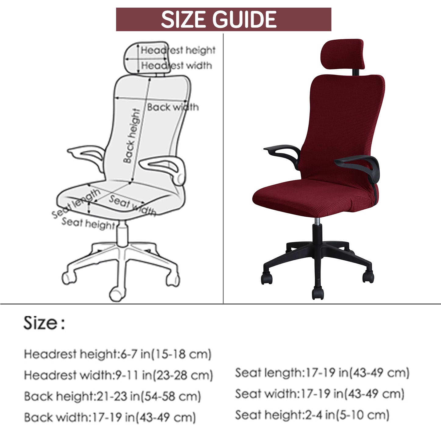 Water Repellent Office Chair Cover with Headrest (High-Back) – 210 GSM Stretch Jacquard – Washable, Anti-Slip Fit for Ergonomic Mesh Office Chairs, Burgundy